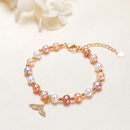 Bracelet de perles pour femme, collection Simple Series Elegant Beads, motif poisson, perles d'eau douce couleur or 2
