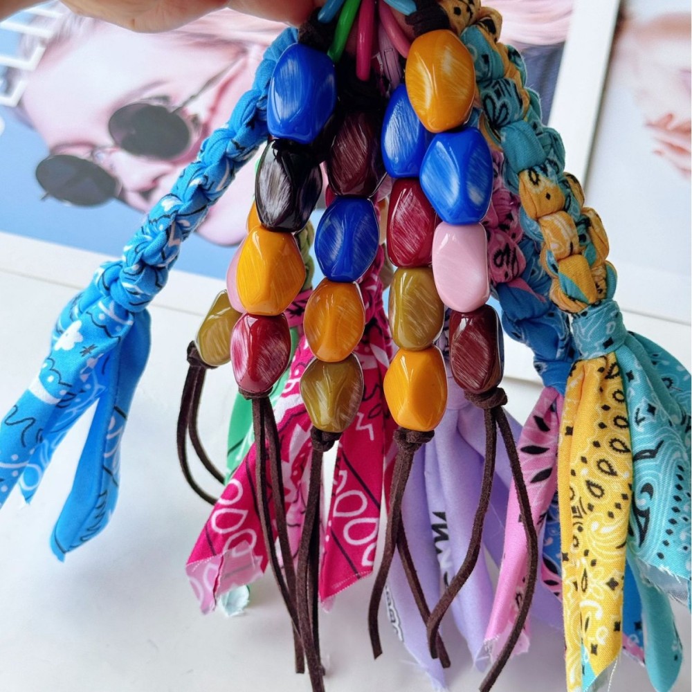 Collection Ethnique Bohème, Perles À Pompons De Forme Irrégulière, Couleurs Mélangées, En Tissu Tissé À Motif Cachemire, Breloques Pour Sacs h5Image5