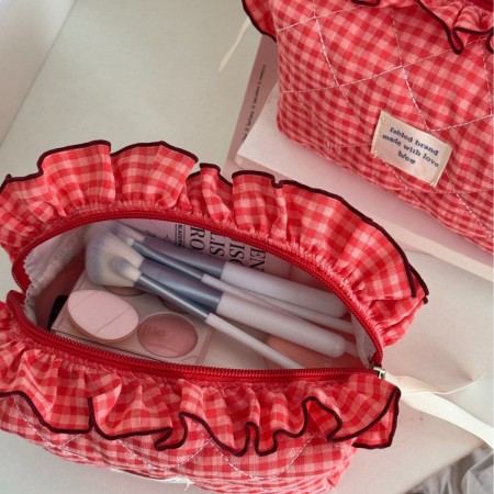 Trousses à maquillage en coton à carreaux doux de la collection Simple 2
