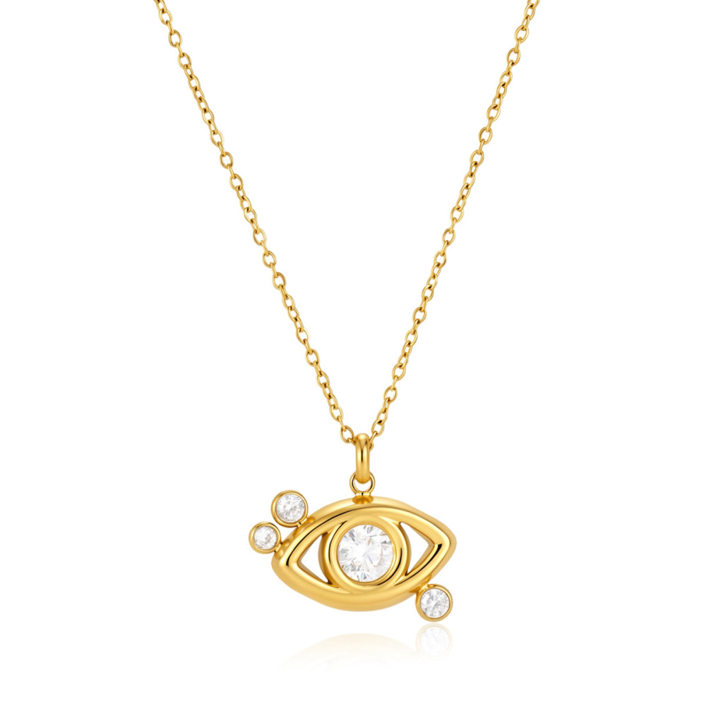 Ensembles De Colliers Pour Femmes Simple Series Casual Devil'S Eye En Acier Inoxydable Étanche Couleur Or Et Zircon Image5
