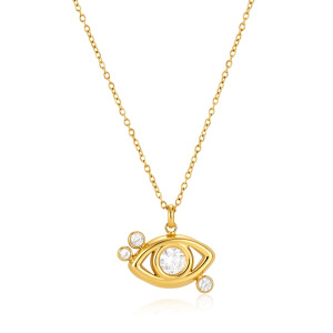 Ensembles De Colliers Pour Femmes Simple Series Casual Devil'S Eye En Acier Inoxydable Étanche Couleur Or Et Zircon h5 Image5