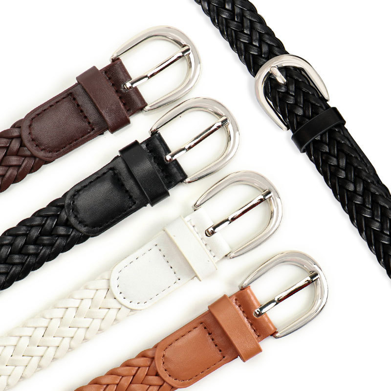 Ceinture Tissée En Pu De Qualité Supérieure, Couleur Unie, Série Simple h5Image4