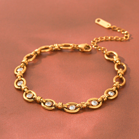 Bracelets à maillons pour femmes en acier inoxydable étanche, couleur or, avec zircon.
