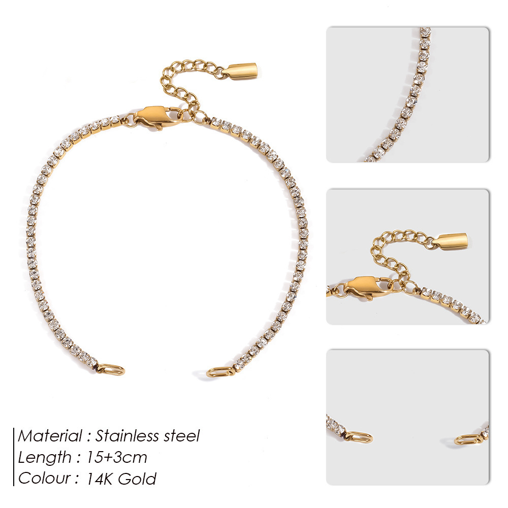 Bracelet Chaîne Rectangulaire En Acier Inoxydable Imperméable Couleur Or, Collection Luxueuse Series Diy Patchwork, Pour Femme