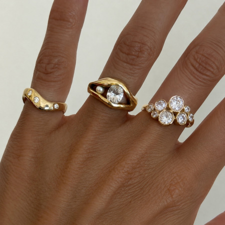Bagues pour femmes en acier inoxydable doré, forme irrégulière, étanches, avec zircon et pierre précieuse, collection Luxe.