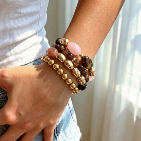 Ensembles de bracelets pour femmes en résine à perles dégradées de couleurs