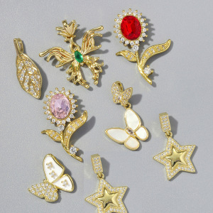 Pendentifs Pour Femmes, Collection Romantique, Forme Irrégulière, Fleur, Couleur Cuivre Doré, Zircon. h5 Image3