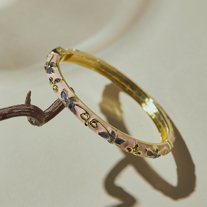 Bracelets Pour Femmes En Alliage À Motif Floral Émaillé, Collection Romantique Image3