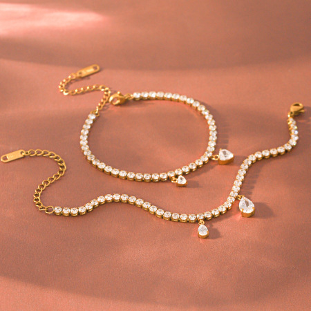 Bracelets à breloques pour femmes en acier inoxydable étanche, couleur or et zircon. 2
