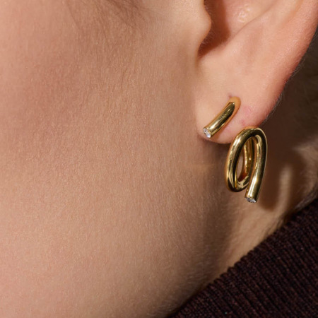 Boucles d'oreilles puces pour femmes, collection Simple Series Daily, lignes irrégulières, en acier inoxydable étanche, couleur or