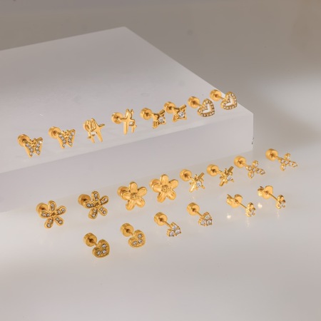 Boucles d'oreilles puces pour femmes, forme géométrique simple, en acier inoxydable, étanches, couleur or, ornées de strass. 2