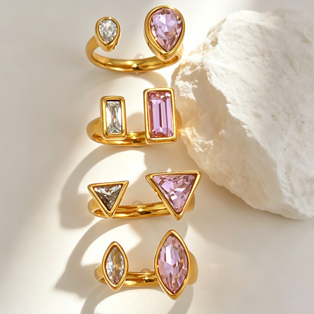 Bagues pour femmes en acier inoxydable, couleur or, avec zircon, forme géométrique simple et étanche