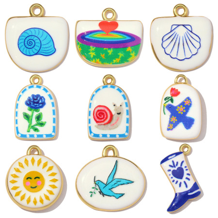 Pendentifs Pour Femmes, Collection Romantique, En Émail, Motif Floral, Couleur Cuivre Et Or