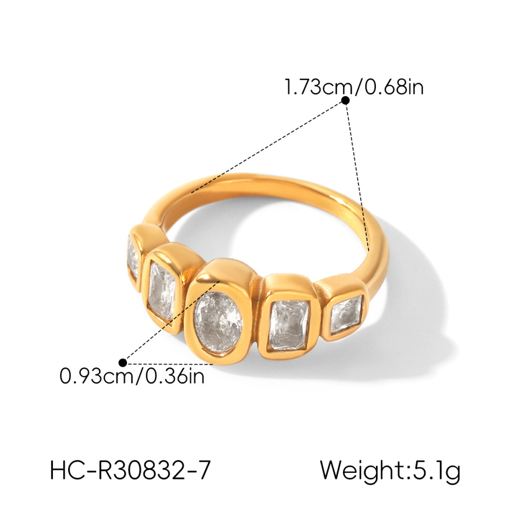 Bagues Quotidiennes Simples En Forme D'Ellipse, En Acier Inoxydable Étanche, Couleur Or, Avec Pierre Précieuse Zircon. Collection Simple Daily Circle. Bagues En Forme D'Ellipse, En Acier Inoxydable, Imperméables, Couleur Or. Pierre Précieuse Zirco Image2