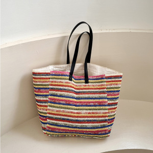 Sacs À Bandoulière Femme En Raphia Tissé À Rayures Multicolores Style Décontracté h5 Image3