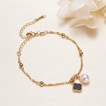 Bracelet de perles pour femme, collection Romantique, motif animal quotidien, trèfle et poisson, couleur or.