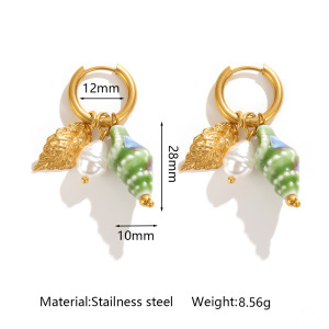 Boucles D'Oreilles Créoles Pour Femme, Collection Romantique, Perles De Vacances, Fil De Coquillage, Acier Inoxydable, Couleur Or, Étanches h5