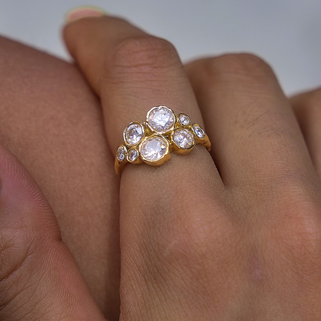 Bagues pour femmes en acier inoxydable doré, forme irrégulière, étanches, avec zircon et pierre précieuse, collection Luxe. 2