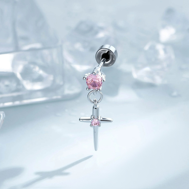 Boucles D'Oreilles Pendantes Croix En Cuivre Et Zircon Pour Femmes, Collection Simple Image4