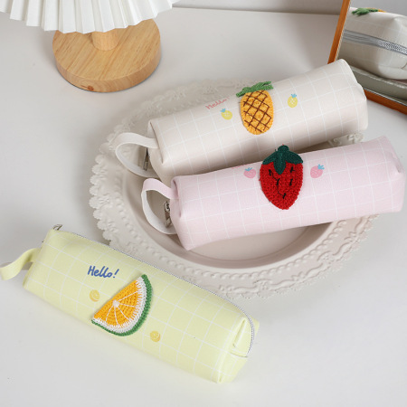 Pochettes à stylos tissées Simple Series Casual PU à motif floral et fraise