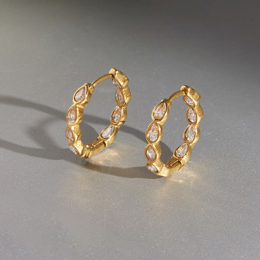 Boucles D'Oreilles Créoles Élégantes En Acier Inoxydable Imperméable, Style Patchwork Simple, Pour Femmes Image4