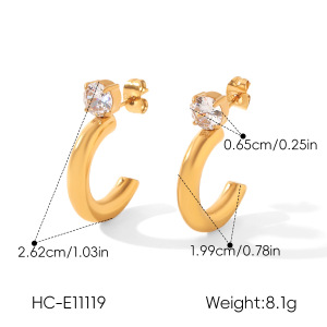 Boucles D'Oreilles Puces Pour Femmes Simple Series Daily Lines En Acier Inoxydable Étanche Couleur Or Et Zircon h5 Image2