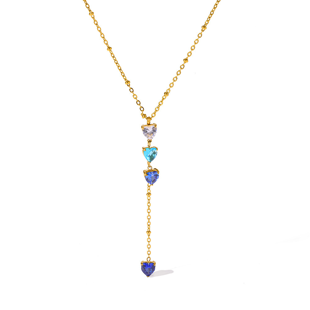 Colliers Pendentifs Pour Femmes En Forme De Cœur, En Acier Inoxydable Étanche, Couleur Or Et Zircon. h5Image4
