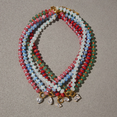 Colliers de perles romantiques et élégants en forme de cœur, avec pierres naturelles rectangulaires et zircon couleur or, pour femmes.