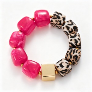 Bracelets En Résine À Perles Imprimé Léopard Rétro Pour Femmes h5