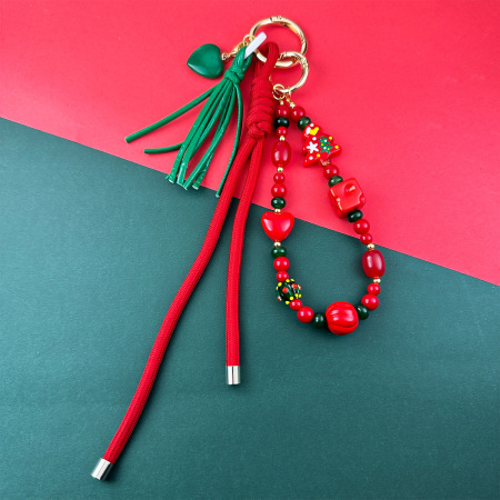 Collection ethnique décontractée, perles à pompons de Noël, breloques de sac en résine de couleurs assorties 2