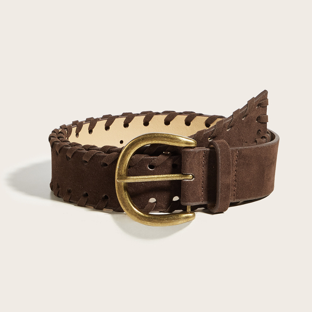 Ceinture En Cuir Pu Tissé De Qualité Supérieure, Couleur Unie, Style Rétro, Série Simple 
