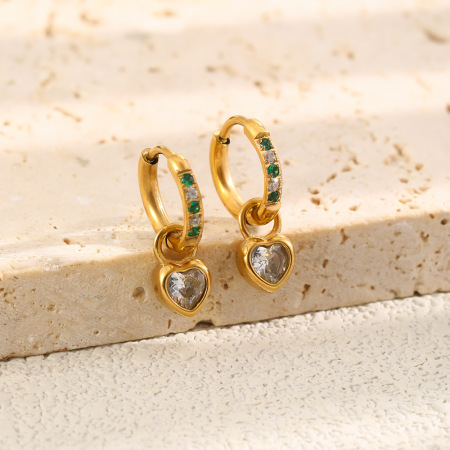 Boucles d'oreilles créoles élégantes en forme de cœur, en acier inoxydable imperméable, couleur or, pour femmes, collection Luxueuse.