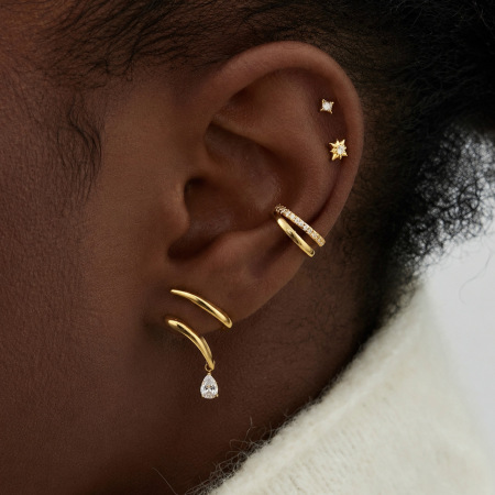 Boucles d'oreilles puces pour femmes, collection Simple Series Daily, lignes irrégulières, en acier inoxydable étanche, couleur or, avec zircon.
