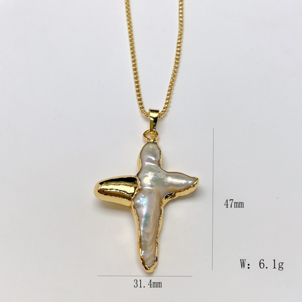 Pendentifs Pour Femmes En Perles D'Eau Douce Couleur Cuivre Et Or, Forme Croix Rétro