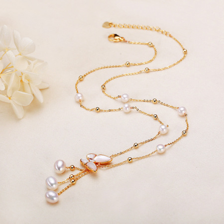 Collier de perles pour femme, collection Simple Series Elegant Beads, perles papillon d'eau douce, plaqué platine 2