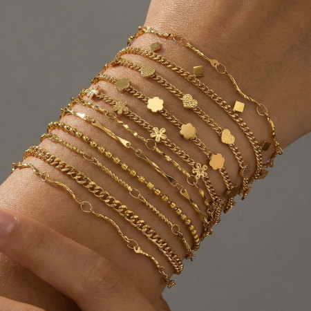 Bracelet chaîne Simple Series Daily Flower Chain en acier inoxydable étanche couleur or pour femme