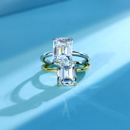 Bagues pour femmes en argent sterling 925, style rétro, rectangulaires, couleur or, avec moissanite. 2