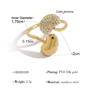 Bagues Imposantes En Acier Inoxydable De Forme Irrégulière, Étanches, Couleur Or, Ornées De Strass. h5 