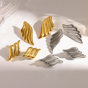 Boucles D'Oreilles Puces Pour Femmes, En Acier Inoxydable Étanche, Couleur Or, Forme Ailes Rétro h5 Image2