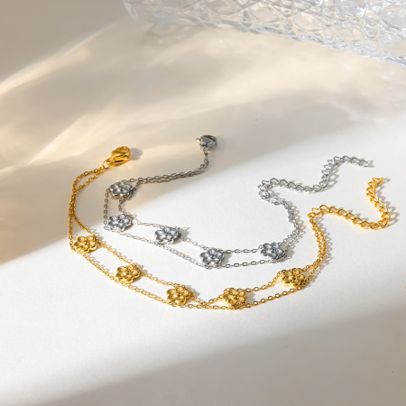 Bracelets à maillons pour femmes en acier inoxydable, étanches, couleur or, avec motif floral