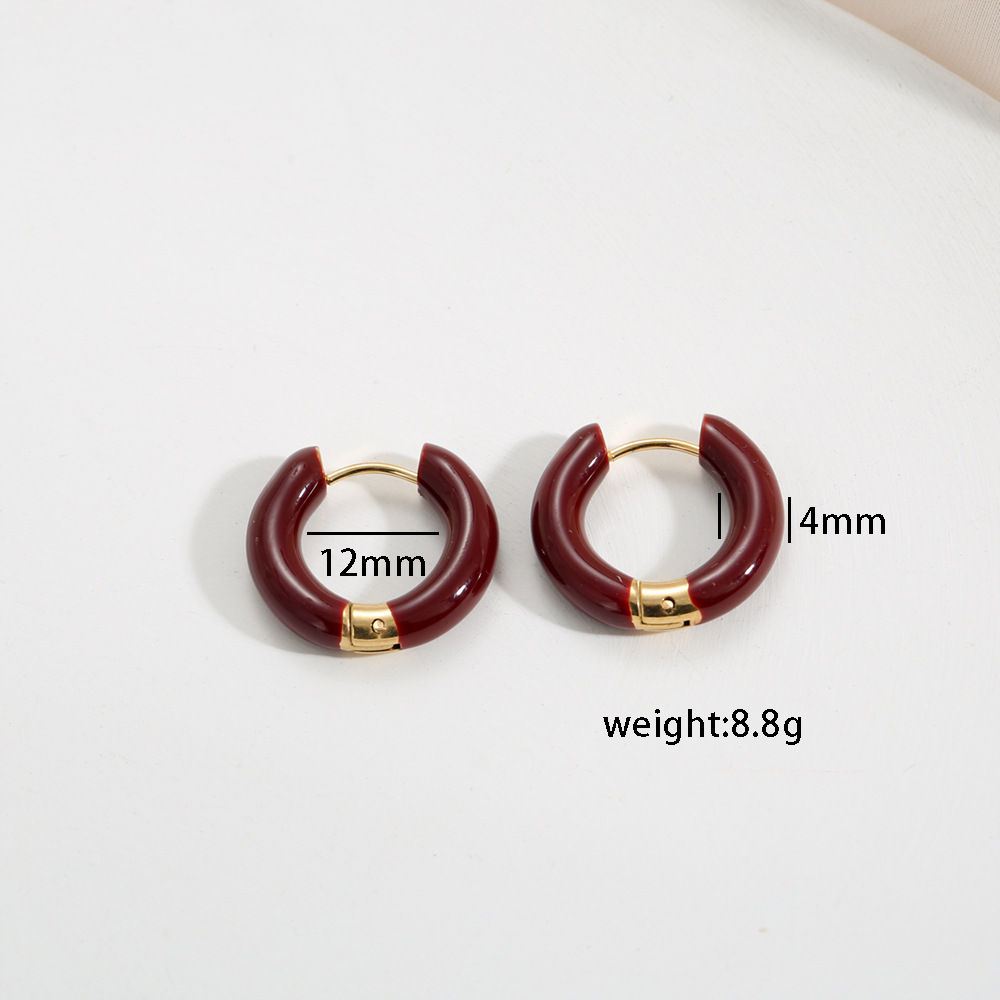 Boucles D'Oreilles Créoles Rétro Simple Series En Acier Inoxydable Étanche Couleur Or Pour Femmes Image5