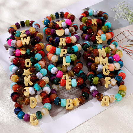 Bracelet de perles pour femme, collection Romantique, motif lettre quotidienne, en résine dorée. 2