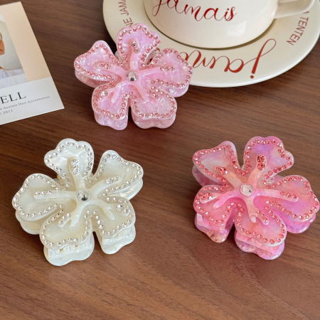 Pinces à cheveux Simple Series Sweet Flower, couleur unie dégradée, acétate et strass 2
