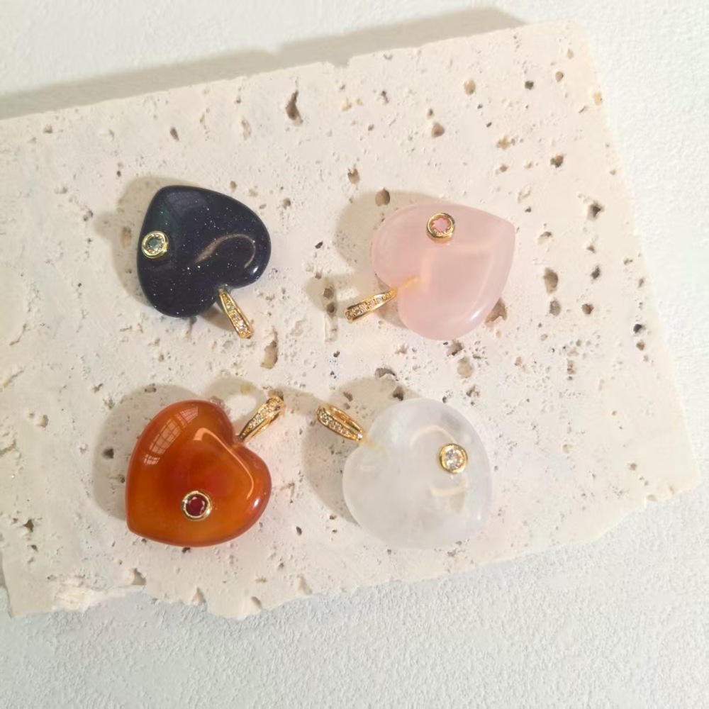 Pendentifs Pour Femmes En Forme De Cœur, Pierres Naturelles, Cuivre Doré Et Zircon Image2