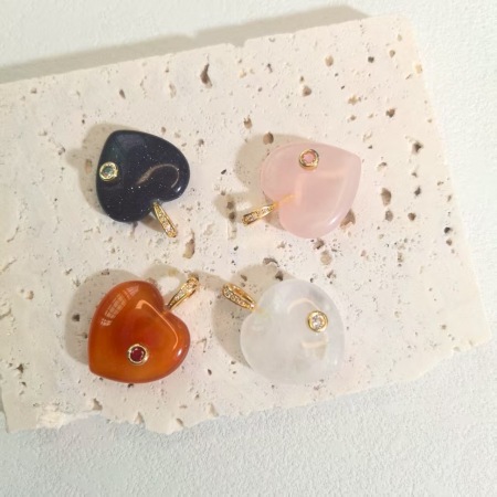 Pendentifs Pour Femmes En Forme De Cœur, Pierres Naturelles, Cuivre Doré Et Zircon 2