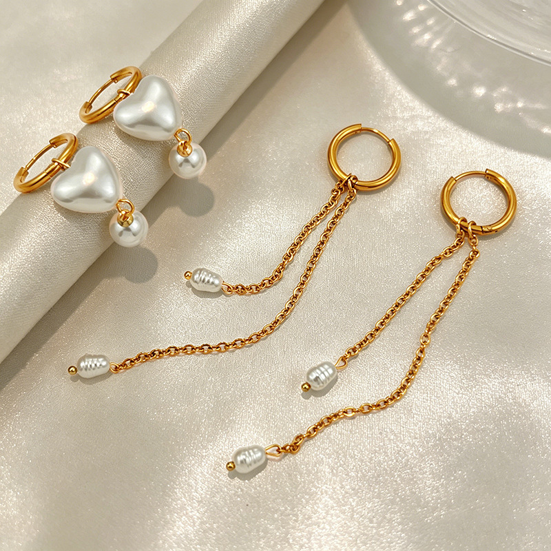 Boucles D'Oreilles Romantiques Élégantes En Forme De Cœur Avec Pompon, En Acier Inoxydable Imperméable, Couleur Or, Pour Femme. Image2