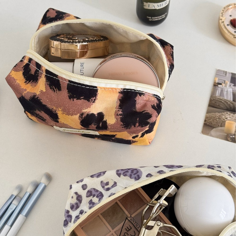 Trousses À Maquillage Simple Series Casual Patchwork Leopard En Tissu Multicolore h5Image3