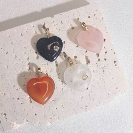 Pendentifs Pour Femmes En Forme De Cœur, Pierres Naturelles, Cuivre Doré Et Zircon