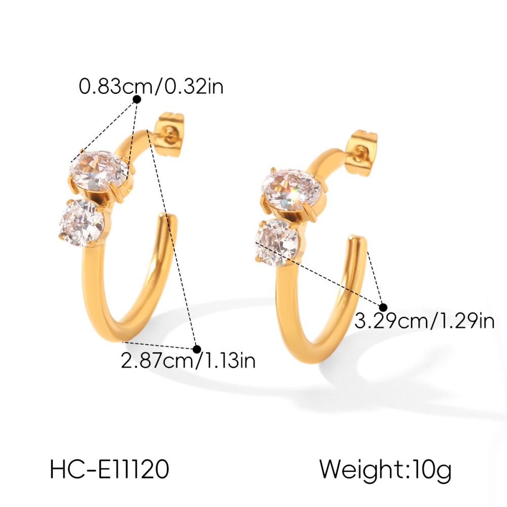 Boucles D'Oreilles Puces Pour Femmes Simple Series Daily Lines En Acier Inoxydable Étanche Couleur Or Et Zircon Image2