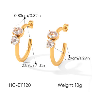 Boucles D'Oreilles Puces Pour Femmes Simple Series Daily Lines En Acier Inoxydable Étanche Couleur Or Et Zircon h5 Image2